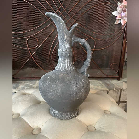 Concrete look painted up-cycled pitcher vase signed Ella Snider DR03 - Picture 1 of 7